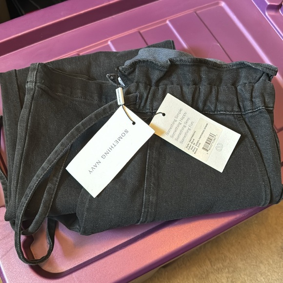 *NEW* SOMETHING NAVY AGNES PAPERBAG DENIM TROUSERS BLACK MEDIUM - Picture 10 of 14